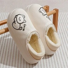 女士卡通貓設計毛絨冬季拖鞋,保暖,防滑,防水,帶有後跟套的室內外鞋