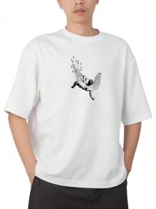 Camiseta Oversize Swag Anjo Caído Skate Skatista Surf Várias Cores 100% Algodão Grande 30.1 Penteado - Branco - Visão 1