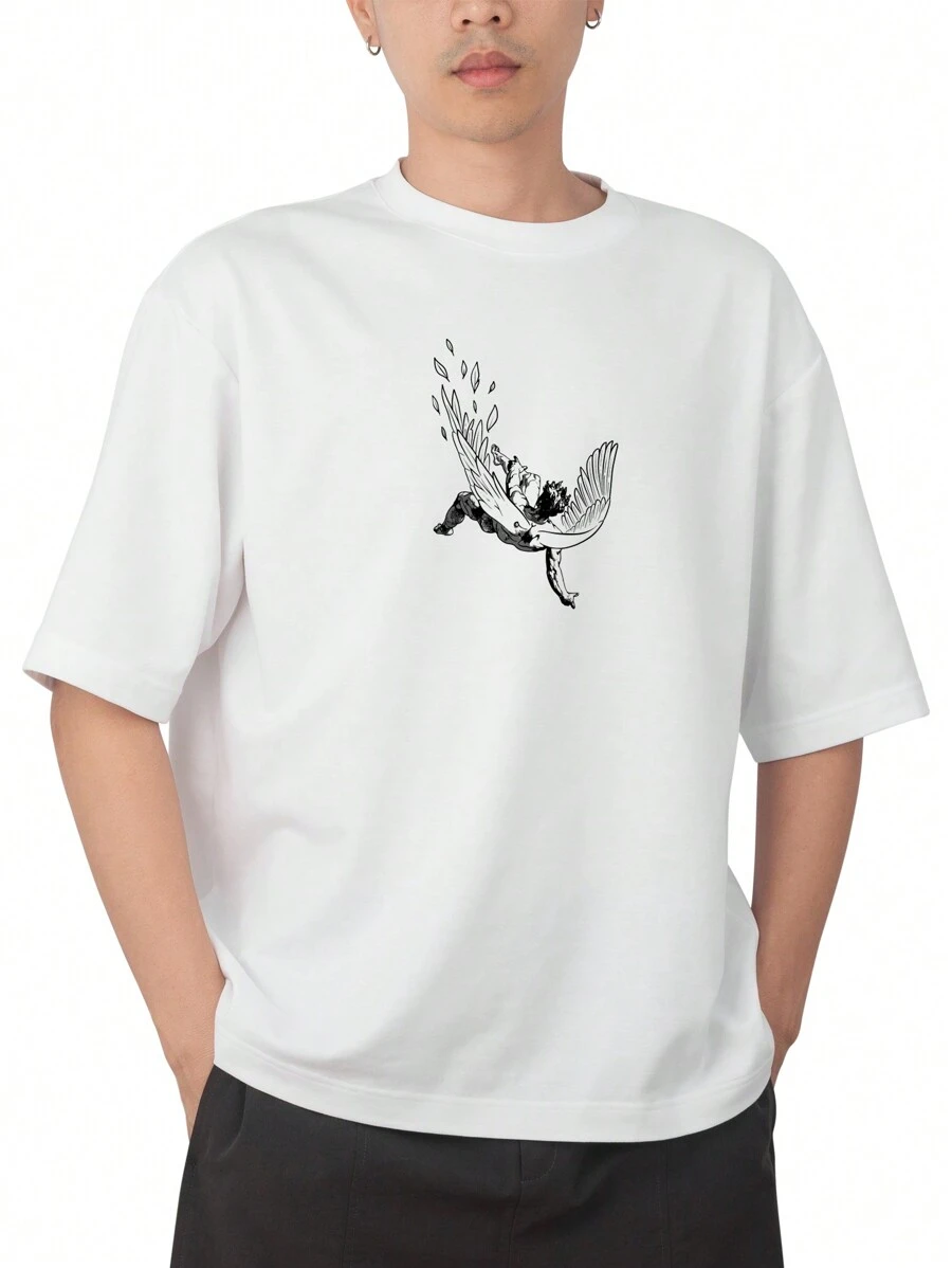 Camiseta Oversize Swag Anjo Caído Skate Skatista Surf Várias Cores 100% Algodão Grande 30.1 Penteado - Branco - Visão 1