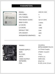 Amd Ryzen 5 5500 和七彩虹 Battle-ax B450m-t M.2 V14 套裝 B450 晶片組 Matx Pc 主機板,amd Am4 Zen 3 6 核 12 線程 Cpu,ddr4,pcie 3.0,m.2,sata,usb 3.2 無集成圖形,無cpu 盒 - 黑色 - 查看 2