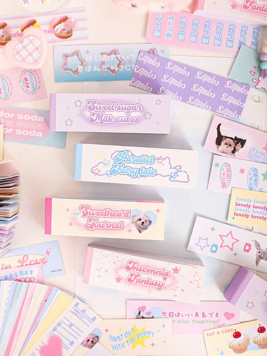 1 quyển/50 tờ ngẫu nhiên phong cách Hàn Quốc động vật hoạt hình, chữ cái, nhãn dán tranh ngọt ngào và đơn giản, phụ kiện tự làm để trang trí trong sổ lưu niệm - Nhiều màu - Xem 1