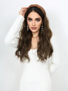 24inch Long Curly  Hairpiece Removable Headband Wig Women's Synthetic Cover Wig Natural Straight Natural Hairpiece Half Wig - Light Brown - 查看 4