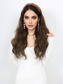 24inch Long Curly  Hairpiece Removable Headband Wig Women's Synthetic Cover Wig Natural Straight Natural Hairpiece Half Wig - Light Brown - 查看 3