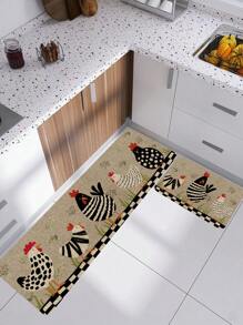 1pc Cute Chickens Floor Kitchen Mat, Modern Rooster Kitchen Rug, Rustic Non-Slip Colorful Indoor Carpet, Runner Rug, For Farmhouse Home Bathroom Bedroom Living Room Decor