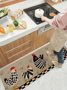 1pc Cute Chickens Floor Kitchen Mat, Modern Rooster Kitchen Rug, Rustic Non-Slip Colorful Indoor Carpet, Runner Rug, For Farmhouse Home Bathroom Bedroom Living Room Decor