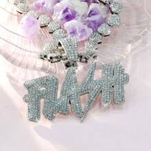 1入組男士閃電標籤吊墜鍊,迈阿密鍊,13mm銀色/金色閃閃發光的鑲嵌鑽石項鍊,男女皆宜的精美珠寶禮物,適用於俱樂部、派對、街頭嘻哈等 - 銀色 - 查看 4