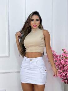 Women Denim Skirts - 白色 - 查看 4