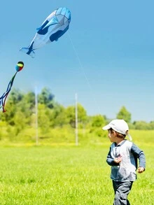 1pc Red Dolphin Shaped Polyester Outdoor Kite Toy - Red - View 5