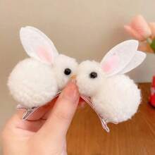 2pcs Baby Girls Cute Plush Rabbit Hair Clips, Princess Decorative Hair Accessories, Holiday Birthday Gift