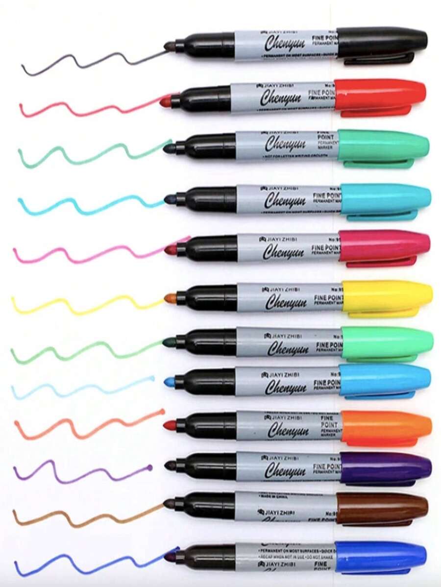 12 Permanent Colored School Office Pens - Black - View 1