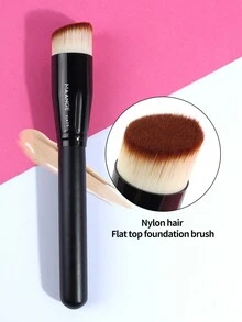 Pincel De Maquillaje Plano Con Ángulo Grande Y Redondo De Tamaño Único Para Aplicar Polvo/base - Negro - Ver 2