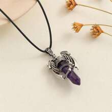 時尚晶、粉水晶、虎眼石復古墜子頸鍊,飛龍造型合金項鍊,雙頭水晶墜子,蠟繩項鍊