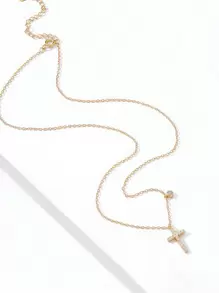 ELSEDES 1 pièce Collier croix en argent sterling S925 de style minimaliste à la mode avec incrustation de pierres de style vintage, convient pour le port quotidien des femmes