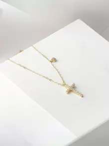 ELSEDES 1 pièce Collier croix en argent sterling S925 de style minimaliste à la mode avec incrustation de pierres de style vintage, convient pour le port quotidien des femmes