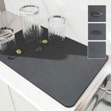 1pc Quick-Dry Coffee Mat - Large Absorbent Draining Pad For Dishes, Bathroom, And Kitchen Home Appliances Accessories Gadgets Tools Christmas Stuff Cooking Christmas - Dark Grey - View 3
