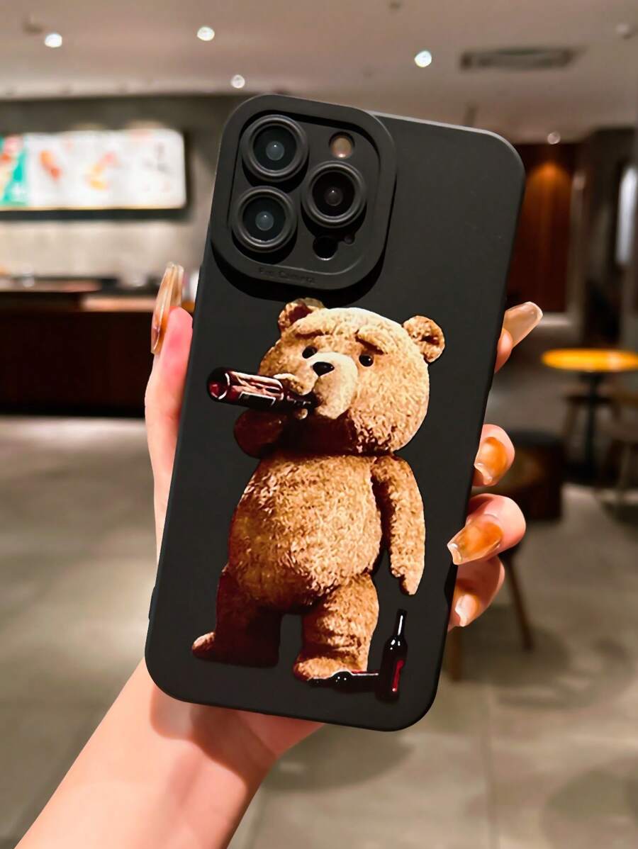 1pc Black Anti-Drop Camera Protective TPU Lens Eye Bear Shape Phone Case Compatible With Apple Phones Waterproof Shockproof Scratch Resistant
