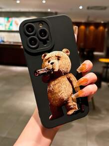 1pc Black Anti-Drop Camera Protective TPU Lens Eye Bear Shape Phone Case Compatible With Apple Phones Waterproof Shockproof Scratch Resistant