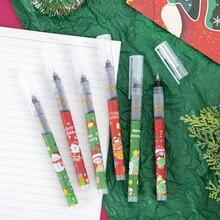 6入組聖誕主題直液式快乾大容量筆尖筆,卡通ins風格聖誕辦公學習文具禮盒中性筆
