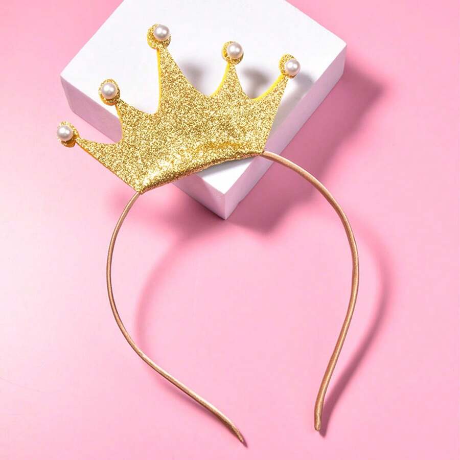 1 件女孩皇冠耳钉珍珠发带，甜美时尚公主系列发饰，适合女孩日常装扮，最便宜的商品