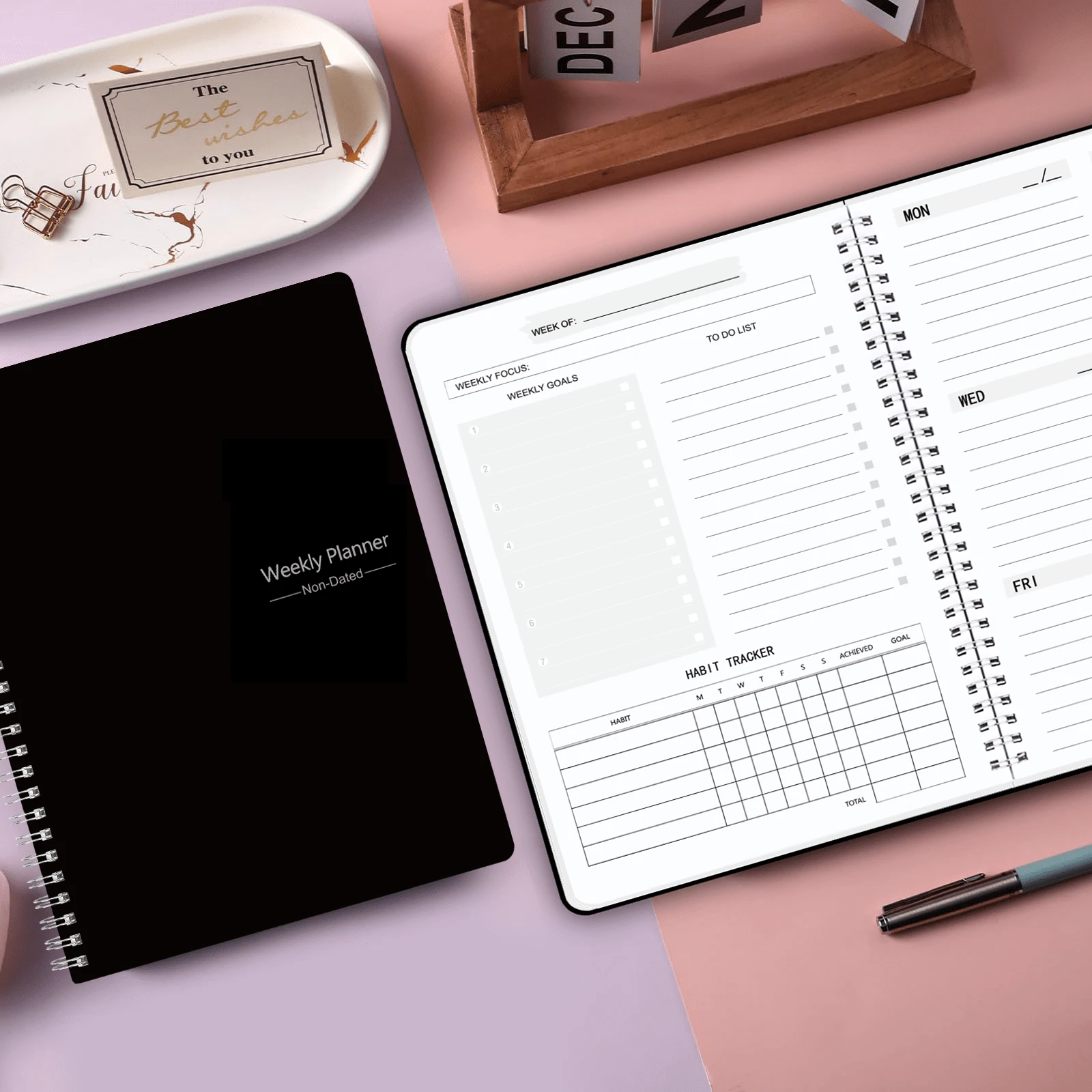 Trees Weekly Planner Notebook Undated To Do List Plan Agenda Organize Life And Work Track Habit Journal Back To School - Black - View 1