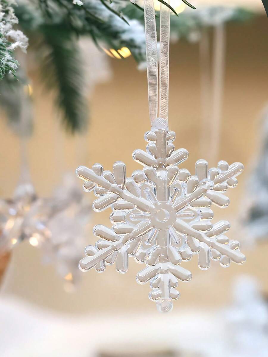 3入組聖誕節亮面蜂巢形雪花設計有機玻璃掛飾 - 白色 - 查看 1