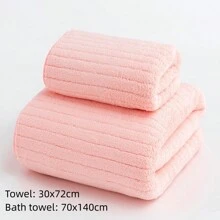 2pcs/set Pink Bath Towel And Hand Towel - Pink - View 1