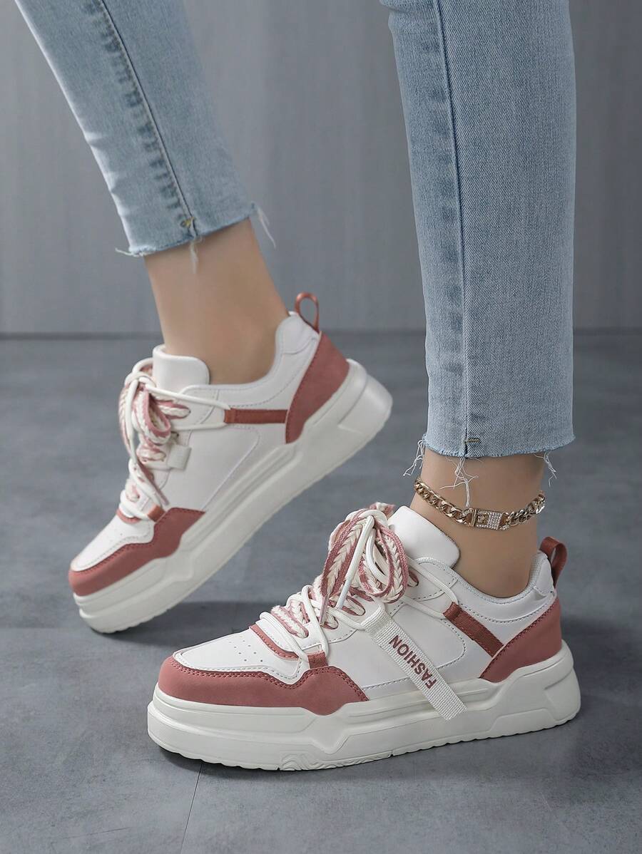 Của phụ nữ Mặt trước Buộc Gấp đôi Khối màu Nhẹ Thoải mái Đúng mốt Linh hoạt Ngoài trời Thể thao Khuôn viên đại học Phong cách Giày thể thao Đối với Sinh viên , Mặc hàng ngày - Hồng - Xem 1