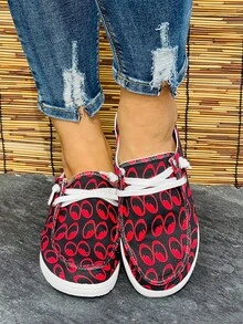 Của phụ nữ Giải trí Đúng mốt Bằng phẳng Thoải mái Giày vải , Hàn Quốc Phong cách Thoáng khí Nhẹ Điền kinh Giày thể thao , Với Đế mềm , Đỏ  Chóp giầy tròn Thể thao Giày Chạy bộ - đen đỏ - Xem 5