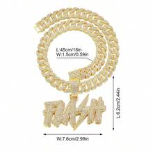 1 pc Personalised Lightning Label Pendant with Miami Chain,15MM Silvery/Golden Beautifully Rhinestone Pendant Necklace for Men's and Women,Street Hip Hop Jewelry Gifts - Yellow Gold - View 7