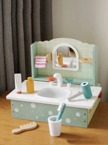 兒童木製遊戲房,咖啡機組,梳妝台水槽,甜點架,女孩廚房玩具角色扮演遊戲,3-4-5-6歲生日禮物,聖誕禮物,新年禮物 - 杏色 - 查看 2