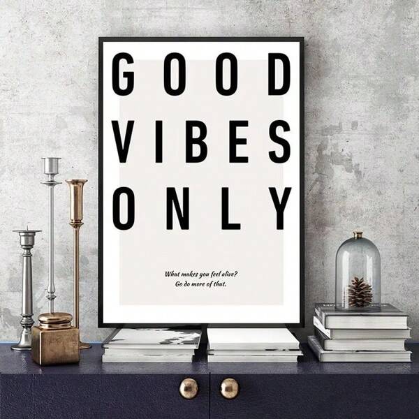 1/3 piezas Póster de citas motivacionales en blanco y negro minimalista, impresión en lienzo y pintura con letras "Solo buenas vibras" como decoración de pared moderna para el hogar con opción de marco