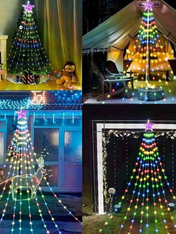 Outdoor Christmas Star String Lights, Usb Powered 8 Modes Led Waterfall