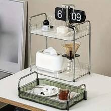 1pc Double Layer Drain Rack, Cup Holder And Tray For Tea Set, Large Capacity And Wide Shelf For Kitchen Storing - Clear - View 2