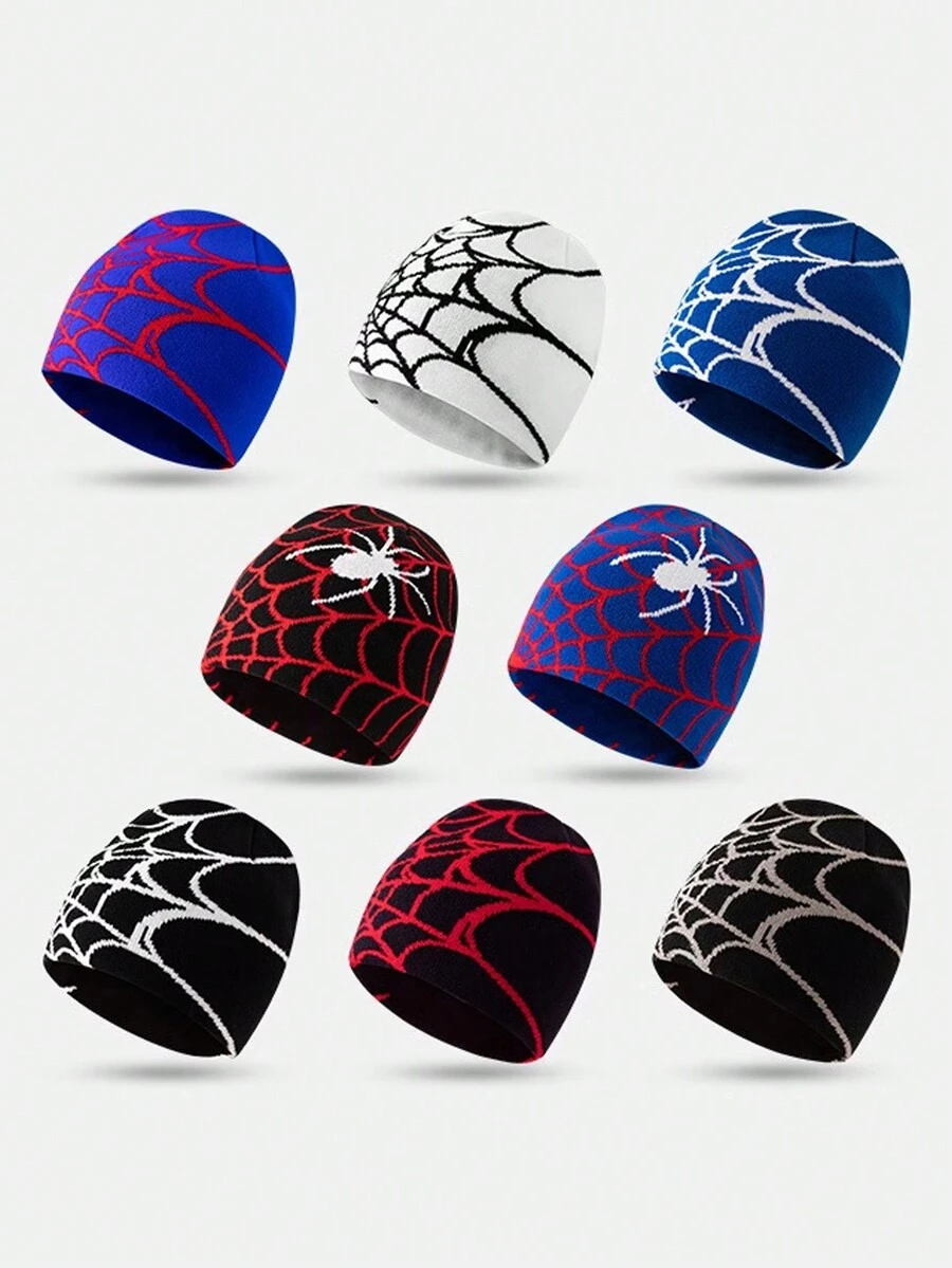 1頂女式針織毛帽,蜘蛛網紋冬帽,適用於日常穿著和節日裝扮 - 白色 - 查看 1