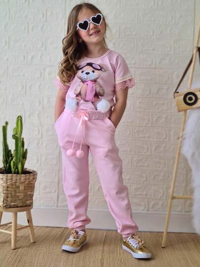Conjunto Feminino Infantil de Menina Calça Modinha Outono Conjunto de Menina