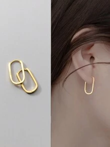 1 Pair Luxury 925 Sterling Silver Simple Oval Glossy Ear Buckle Women Fashion Bohemian European piercing Earrings Jewelry Suitable for Daily Wear