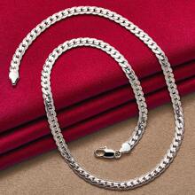 925 Sterling Silver Plated 5mm Side Chain 16/18/20/22/24 Inch Necklace 8 Inch Bracelet Set Fashion Charm Jewelry - Silver - View 2