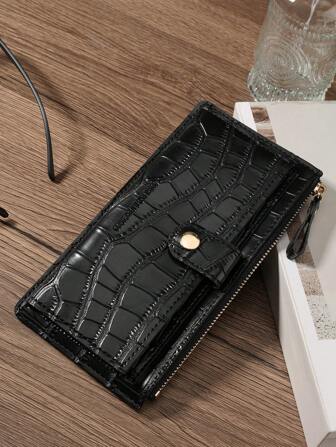 SOUTHLAND&KANGAROO Crocodile Embossed Fold Over Women Fashion Modern Business Slim Portable Versatile Large Capacity Credit Card Zipper ID Card Cash Storage Business Casual Perfect School College Work Business Commute Teachers' Day Back To School Holiday Office Anniversary Lover For Birthday Gift Women White-Collar Workers College Student Bag School Supplies For School Dorm Room & Back To School For Women Wallet Purse Wallet Long Wallet