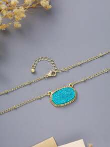 1個極簡時尚方形銅頸鍊,適合女士約會日常佩戴 - 藍色 - 查看 2