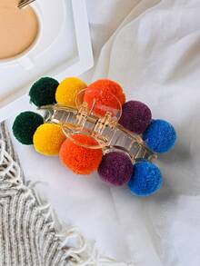 1 件裝女士彩色多巴胺對比毛茸茸髮夾,時尚可愛,適合日常佩戴