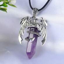 時尚晶、粉水晶、虎眼石復古墜子頸鍊,飛龍造型合金項鍊,雙頭水晶墜子,蠟繩項鍊