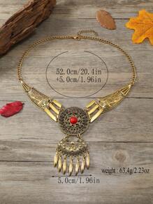 1條復古風格寶石鑲嵌大項鍊,時尚波西米亞風女士日常配飾,節日禮物 - 銅色 - 查看 4