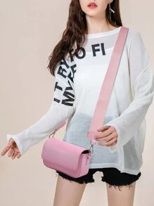 Mới Toàn trận Màu thuần Vai Túi Messenger - Hồng - Xem 2