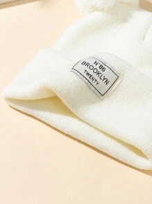 1pc Women's Double Pom Pom Knit Hat, Warm Ear Protection Beanie, Cute Thick Windproof & Cold-Proof Fashion Hat - White - View 3