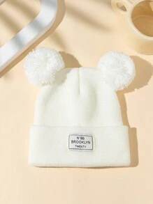 1pc Women's Double Pom Pom Knit Hat, Warm Ear Protection Beanie, Cute Thick Windproof & Cold-Proof Fashion Hat - White - View 2