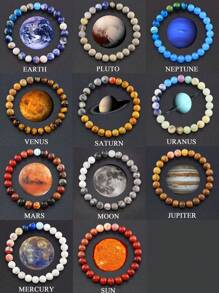 1pc Eight Planets Bead Bracelet Men Women Natural Stone Universe Solar Syetem Earth Moon Saturn Neptune Planet Handmade Jewelry Gift - Multicolor - View 2