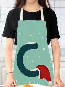 1pc Letter & Snowflake Printed Linen Apron Suitable For Festival - Yellow - View 3