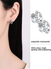 S925 Sterling Silber 0,3 Karat Moissanit Ohrringe, leicht luxuriöser französischer Stil, asymmetrisch, schick und frisch, für den täglichen Gebrauch, zum Verschenken an Freunde, Freundinnen, Valentinstag Geschenke, geeignet für Hochzeiten, Bankette, passend zu Kleidern