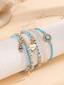 1對米粒形珠子魔眼心形吊墜耳環 - 彩色 - 查看 4