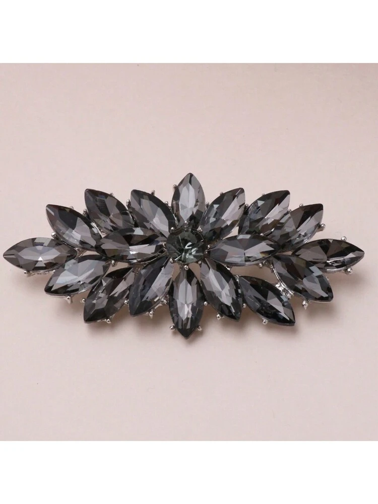 1pc White K-Plated Multi-Layer Black Glass Crystal Brooch, Long Style Quality Lapel Flower, Women Autumn/Winter Accessory, Assorted Designs